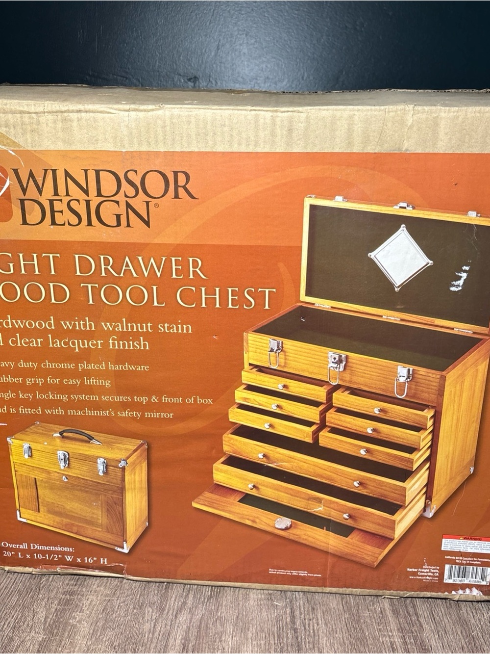 8 Drawer Hard Wood Tool Chest Storage Box Cabinet Felt Lined Machinists Chest